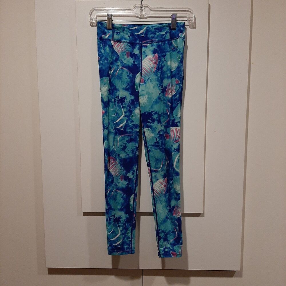 Champion DuoDry+ High-Waisted Leggings  Girls Size L 10-12 Blue Pink Fish